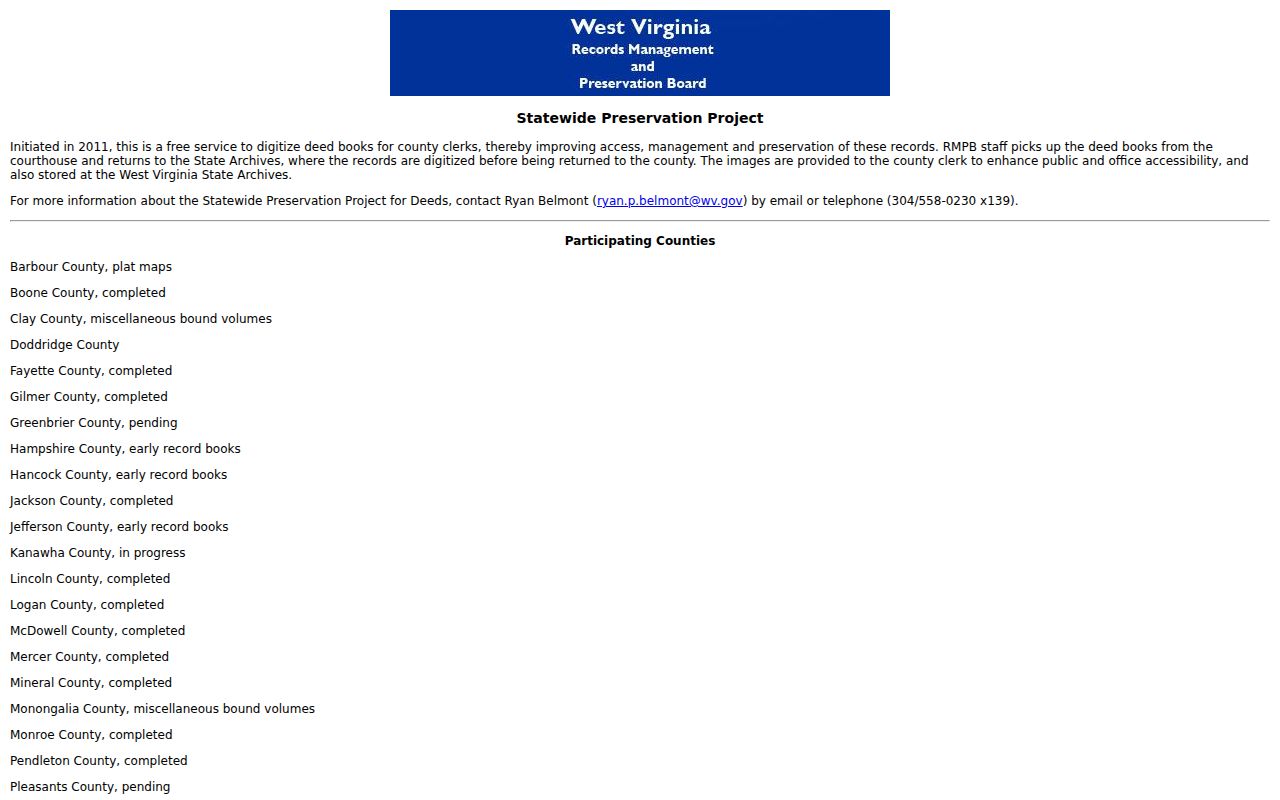 Jackson County status in West Virginia's deed preservation project