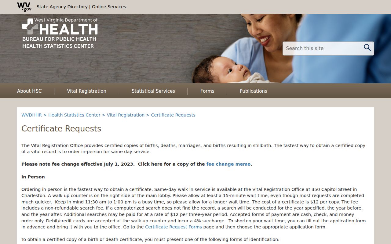 West Virginia Vital Registration request instructions for Jackson County historical research