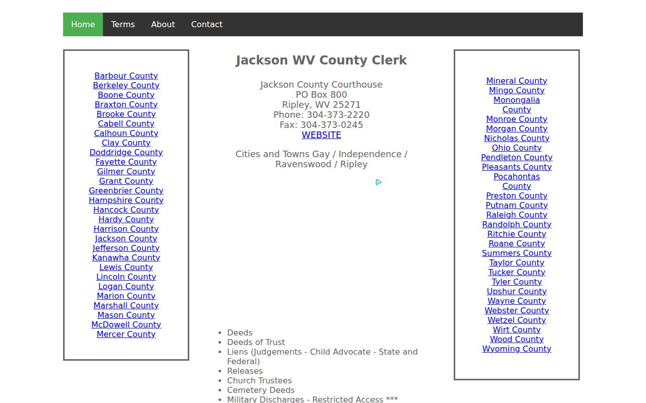 Jackson County land records categories for deeds, liens, releases, plats, and foreclosure filings